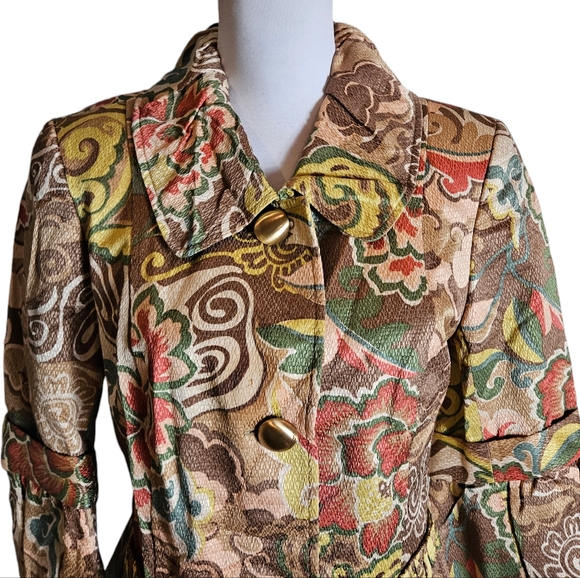 Lafayette 148 Floral Print Blazer Sz 8 Peter Pan Collar Button Up Boho Work READ - Picture 2 of 16
